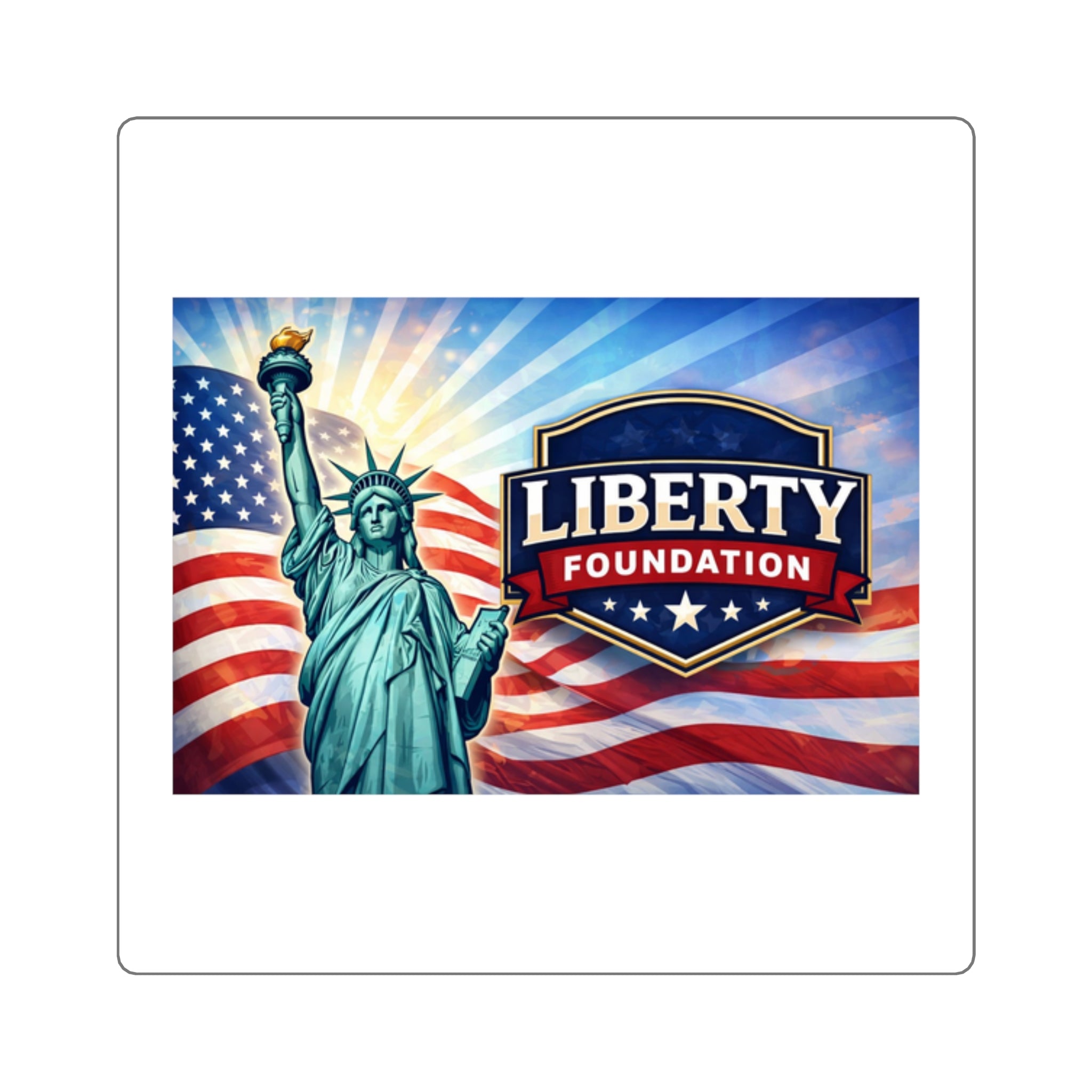 Square Sticker — Liberty Foundation Statue of Liberty & American Flag Patriotic Decal