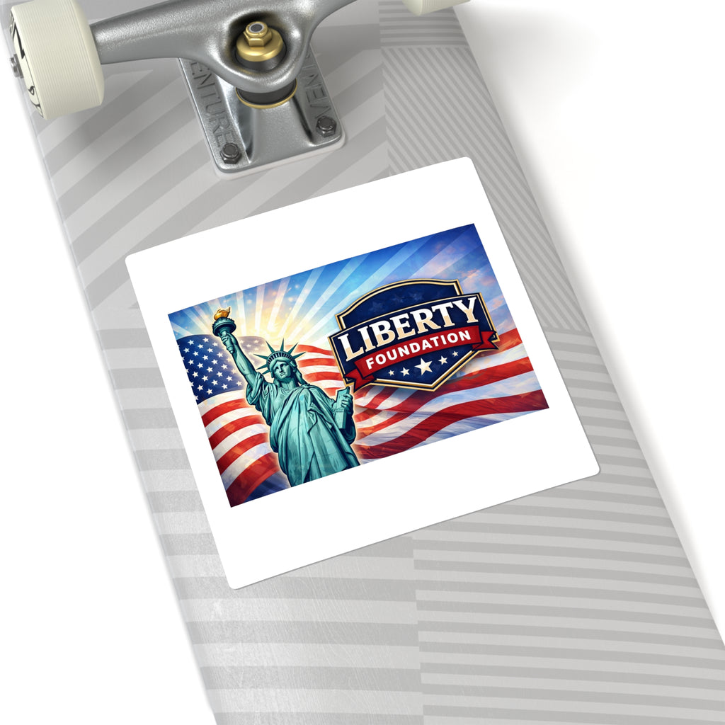 Square Sticker — Liberty Foundation Statue of Liberty & American Flag Patriotic Decal
