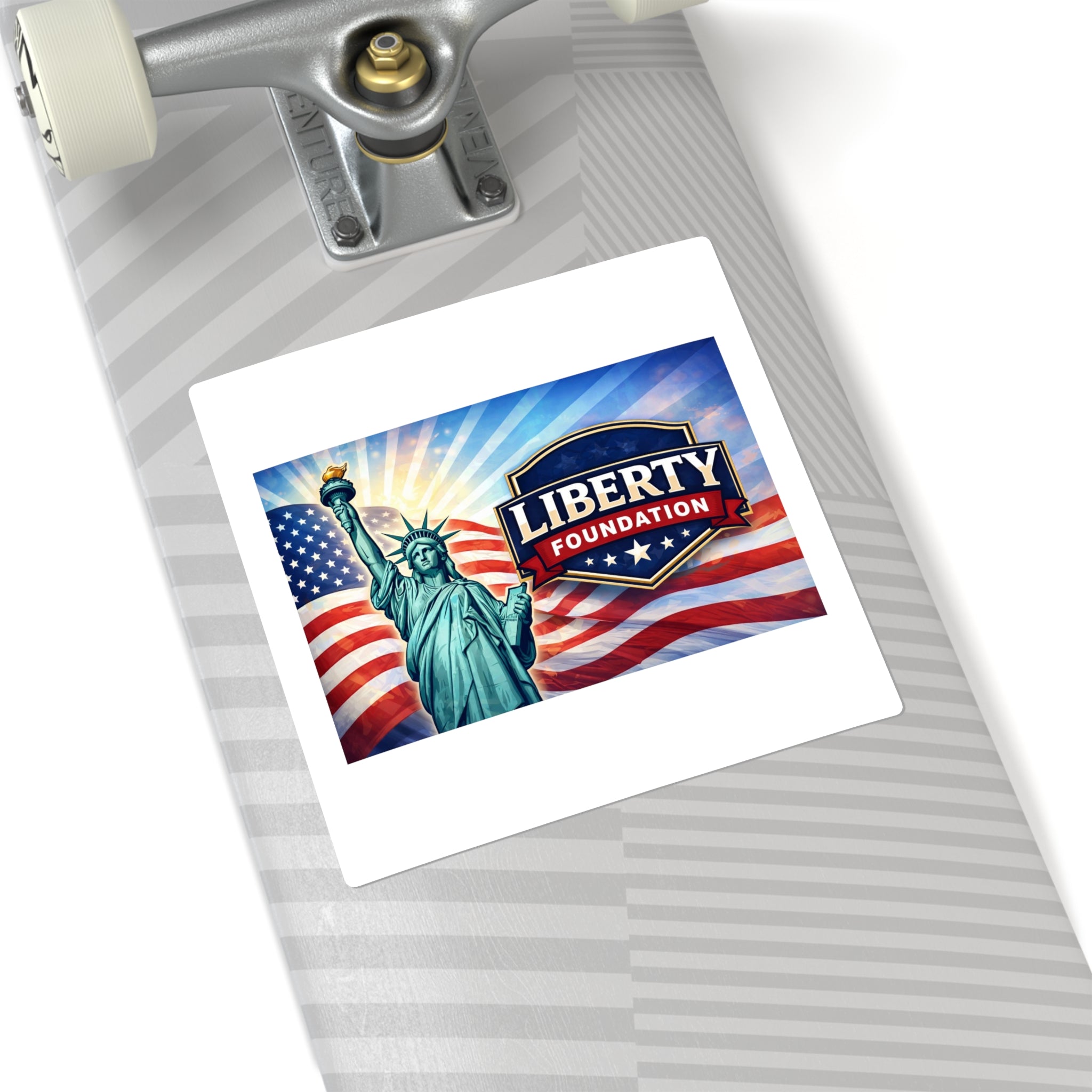 Square Sticker — Liberty Foundation Statue of Liberty & American Flag Patriotic Decal