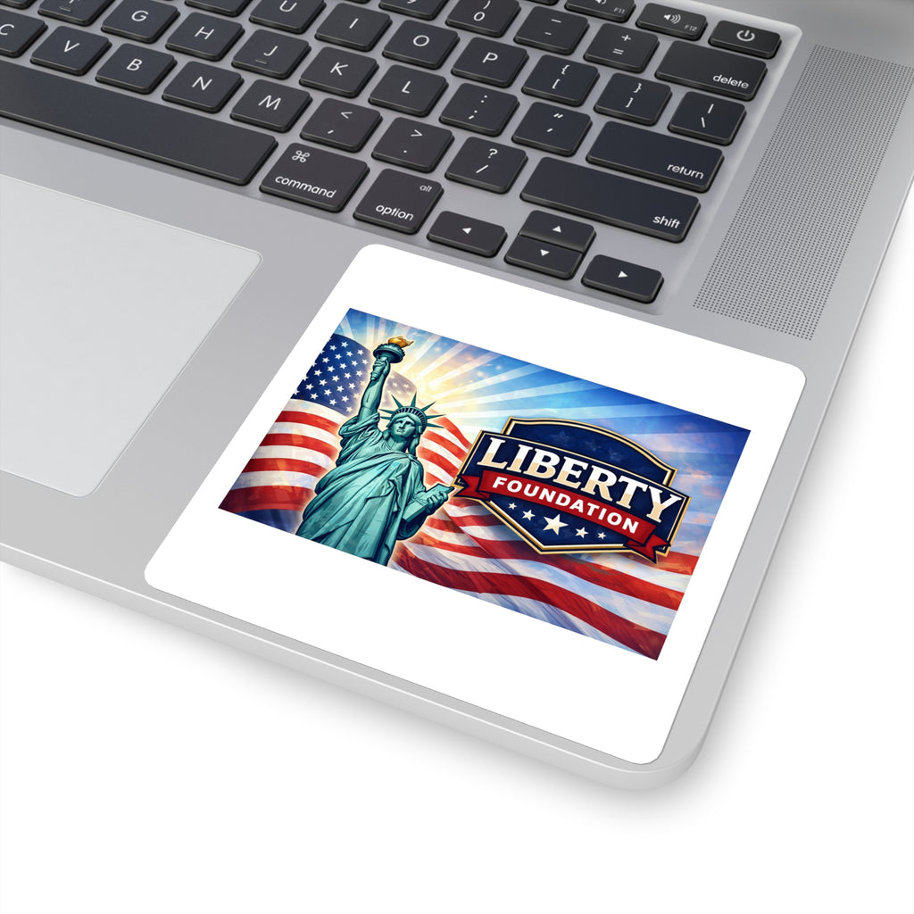 Square Sticker — Liberty Foundation Statue of Liberty & American Flag Patriotic Decal