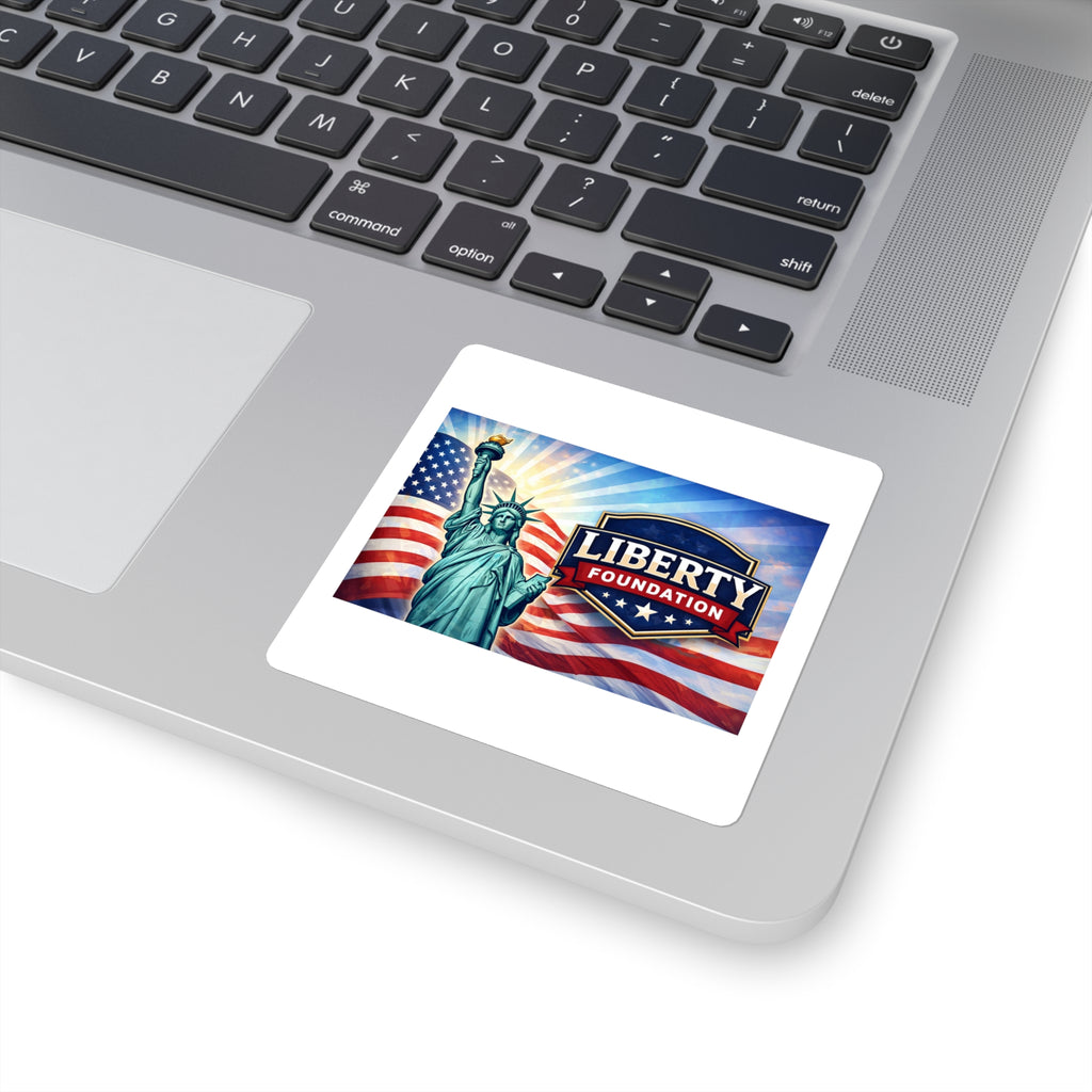 Square Sticker — Liberty Foundation Statue of Liberty & American Flag Patriotic Decal
